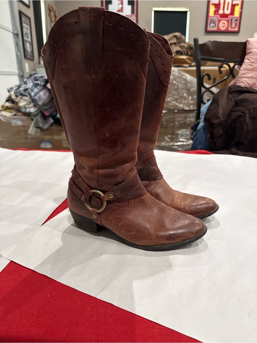 Harley-Davidson Brown to red Leather Harness Mid-Calf Boots